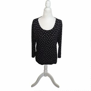 Adrianna Papell Plus-Sized 3X Black Polka Dots Scoop-Neck Long Sleeve Top